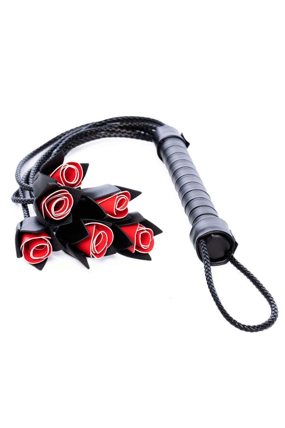 Fouet multi-lanières noir avec roses rouges décoratives - Mapalé
