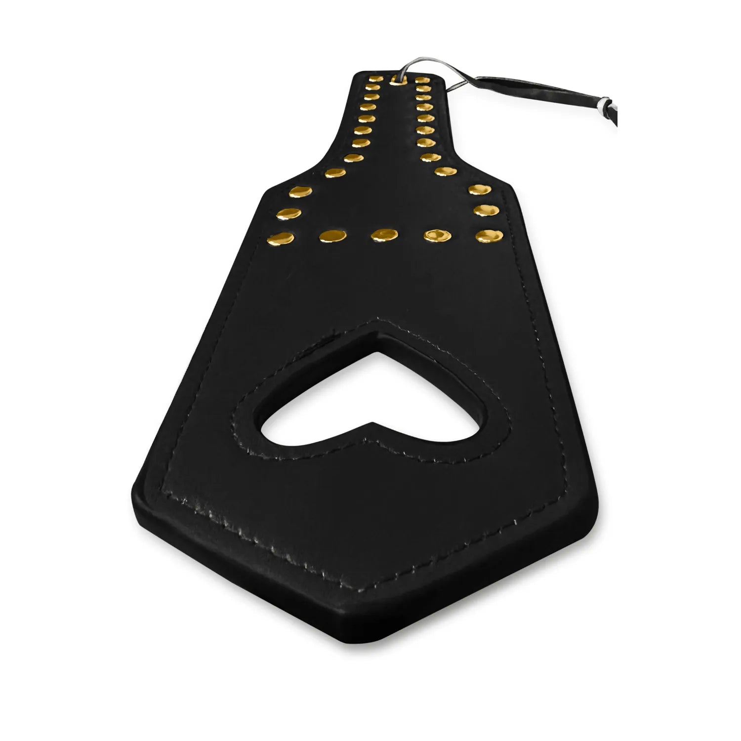 Paddle fessée similicuir noir clouté cœur doré jeux couple BDSM Mapalé