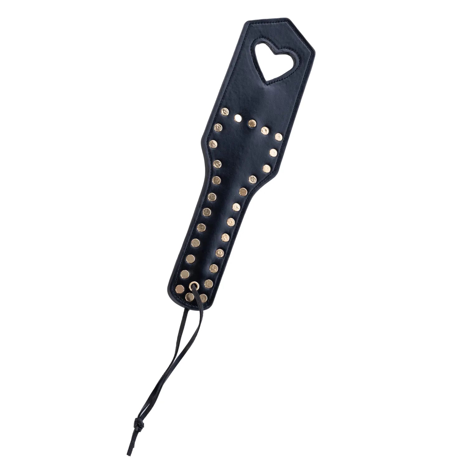 Paddle fessée similicuir noir clouté cœur doré jeux couple BDSM Mapalé