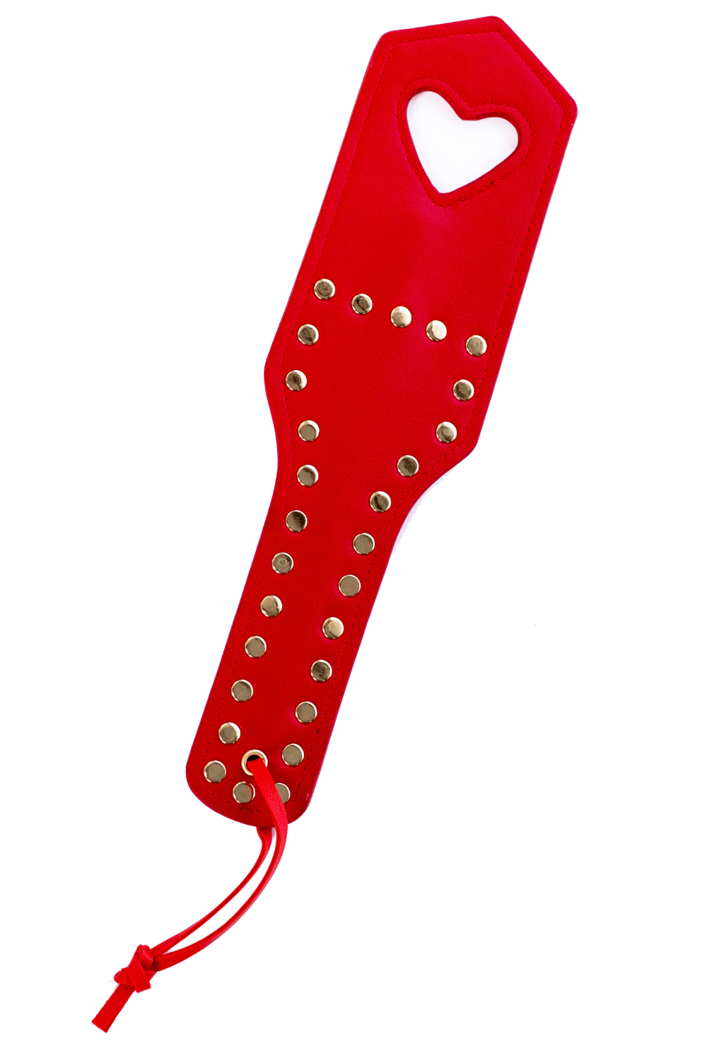 Paddle de fessée en similicuir clouté rouge avec cœur - Mapalé