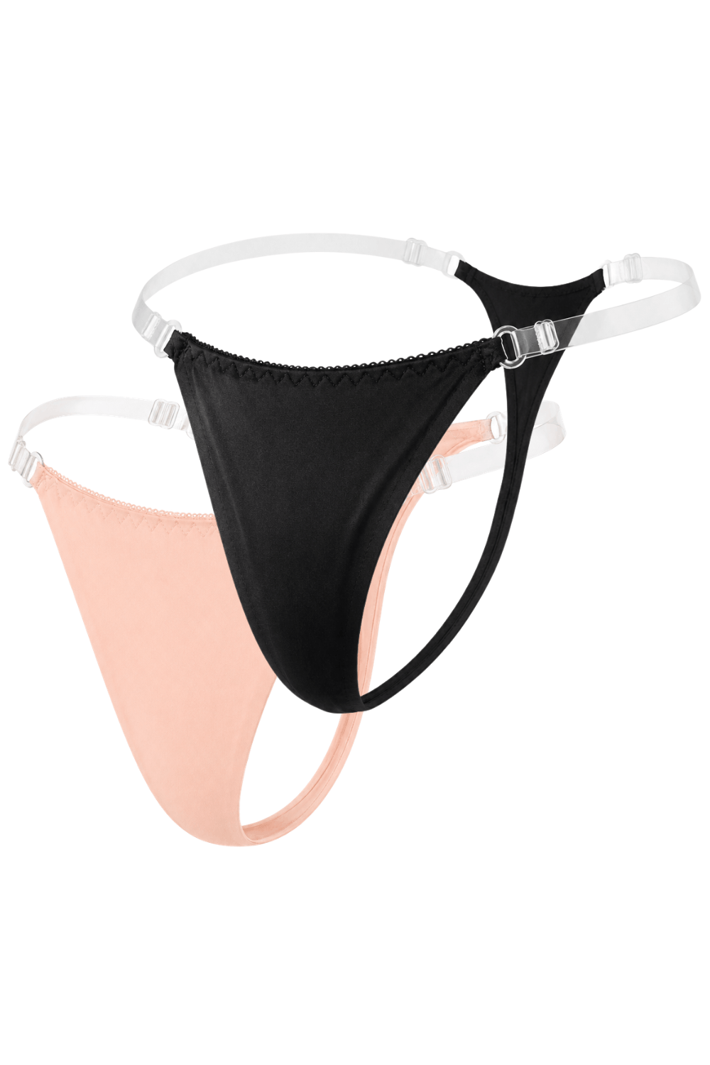 Lot de 2 strings invisibles Mapalé noir et nude, coupe minimaliste, lanières transparentes réglables, effet discret.