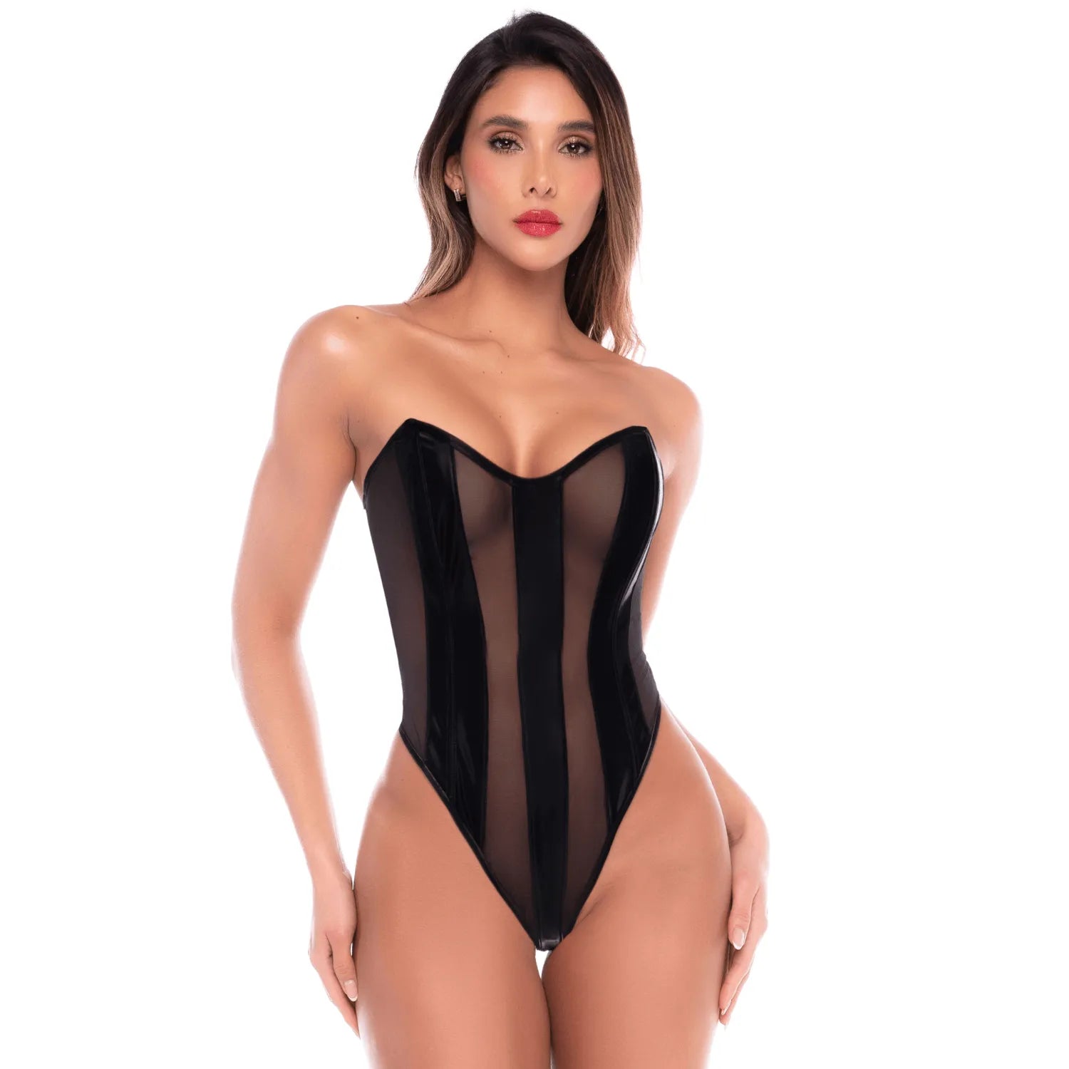 Body bustier en résille noir effet liquide avec laçage dos - Mapalé