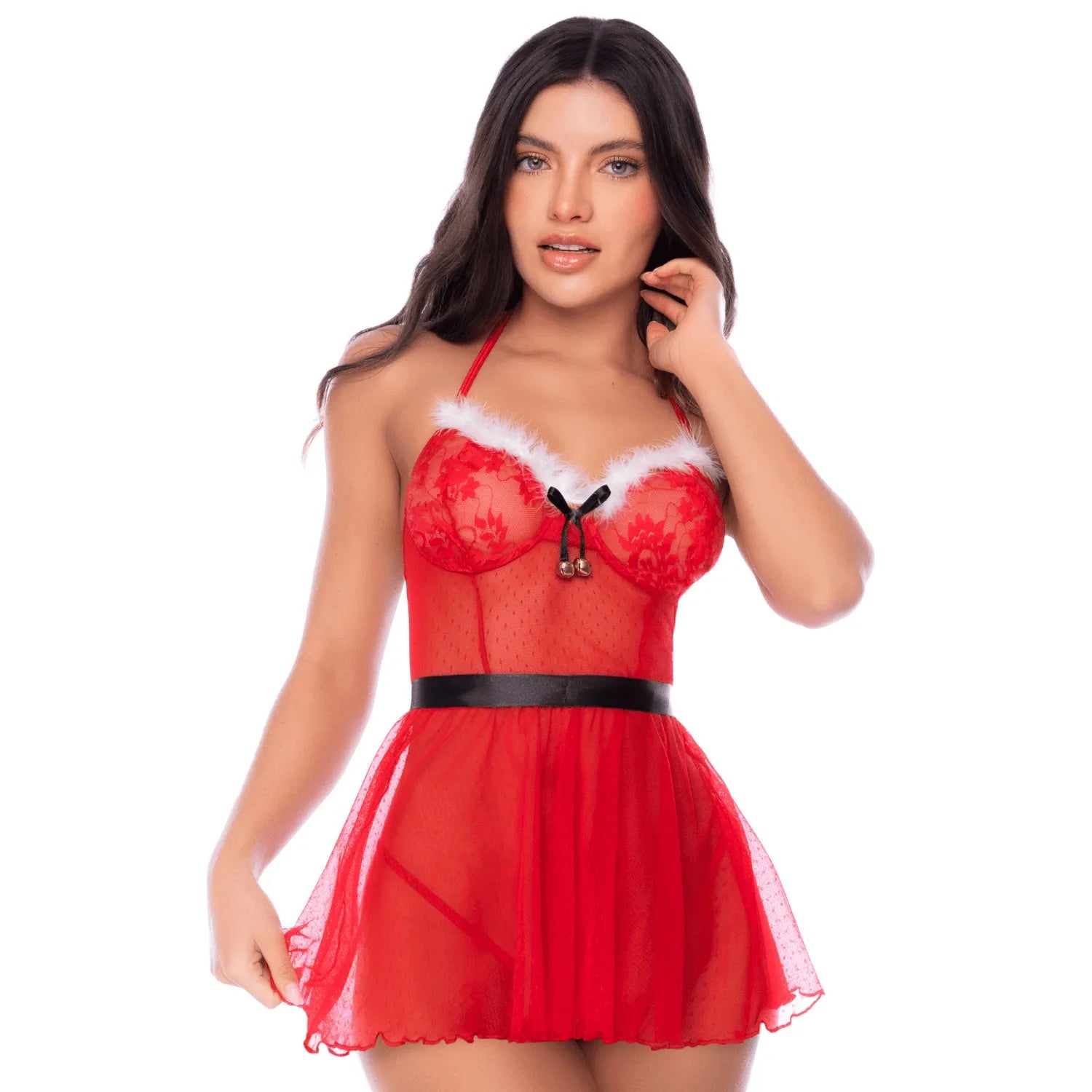 Déguisement Mère Noël 2 pièces avec nuisette transparente et string - Mapalé