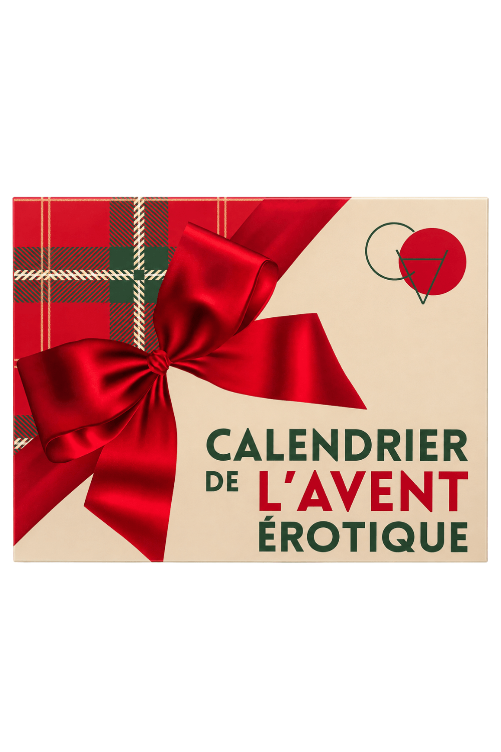 Calendrier de l'Avent érotique gay 2026 avec ruban rouge, design festif et élégant, 24 surprises pour couples d'hommes.