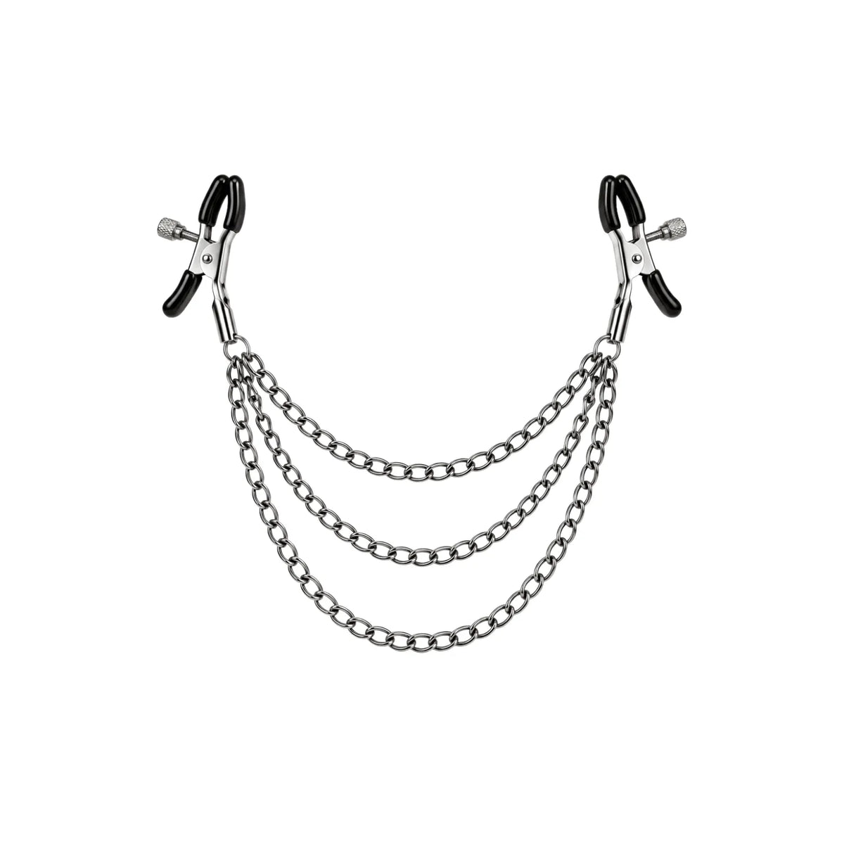 Pinces à seins réglables avec 3 chaînettes, gris métallisé - Dreamy Fetish