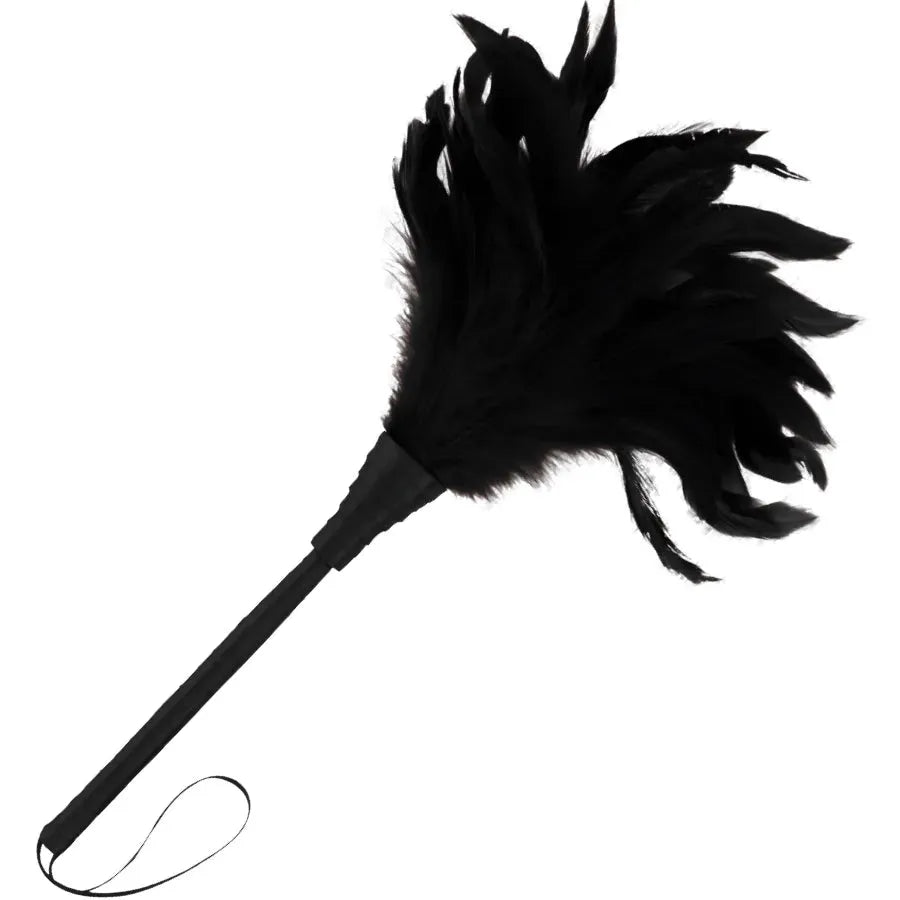 Accessoire BDSM plume noire érotique douce délicate stimulation sensorielle poignée ergonomique élégante qualité supérieure idéale débutants expérimentés intime sensuel