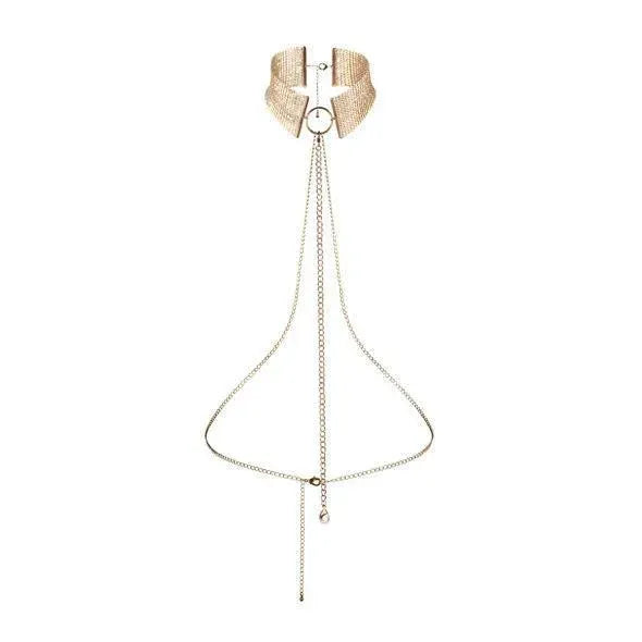 Accessoire bondage en maille métallique dorée, réglable, avec chaîne élégante et ajustable pour un style séduisant et soph...