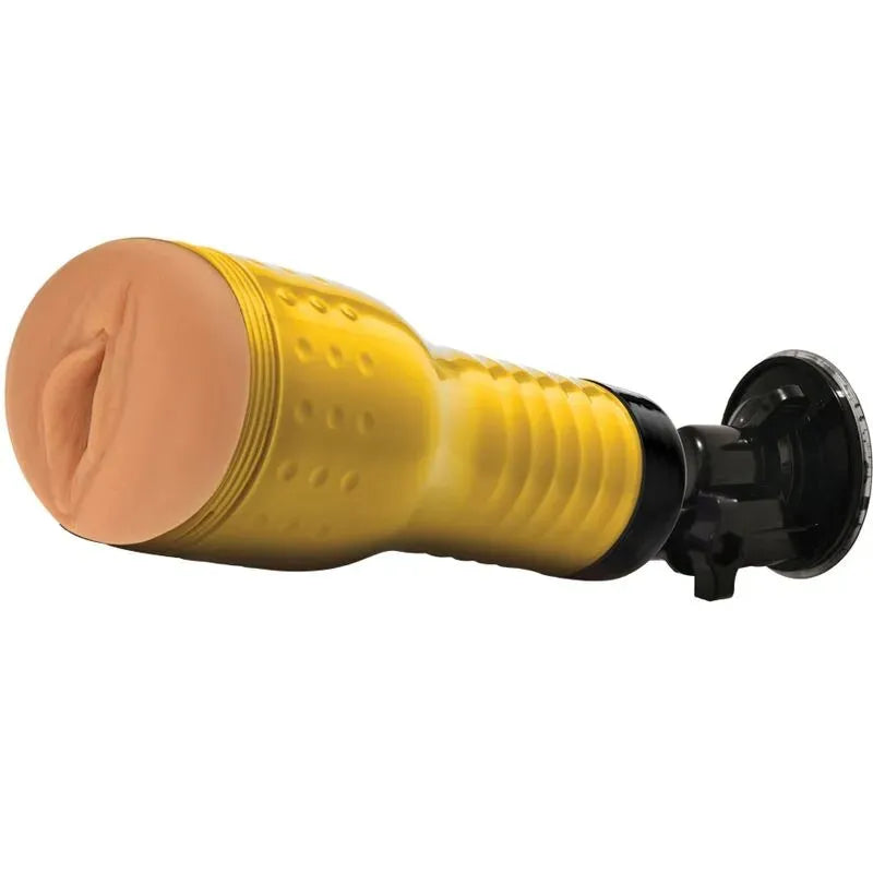 Accessoire aspiration ventouse jaune et noir pour masturbateurs, fixation solide, silicone antidérapant, usage mains libres.