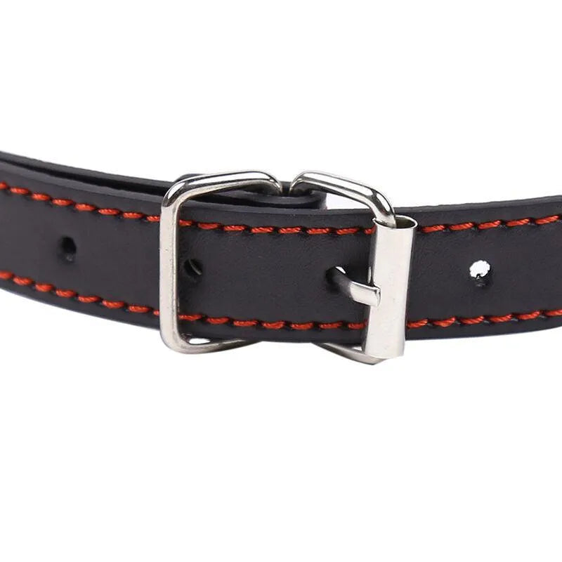 Accessoire fétiche PVC noir, coutures rouges, boucle métallique, design innovant, sûr et durable pour plaisir redéfini.