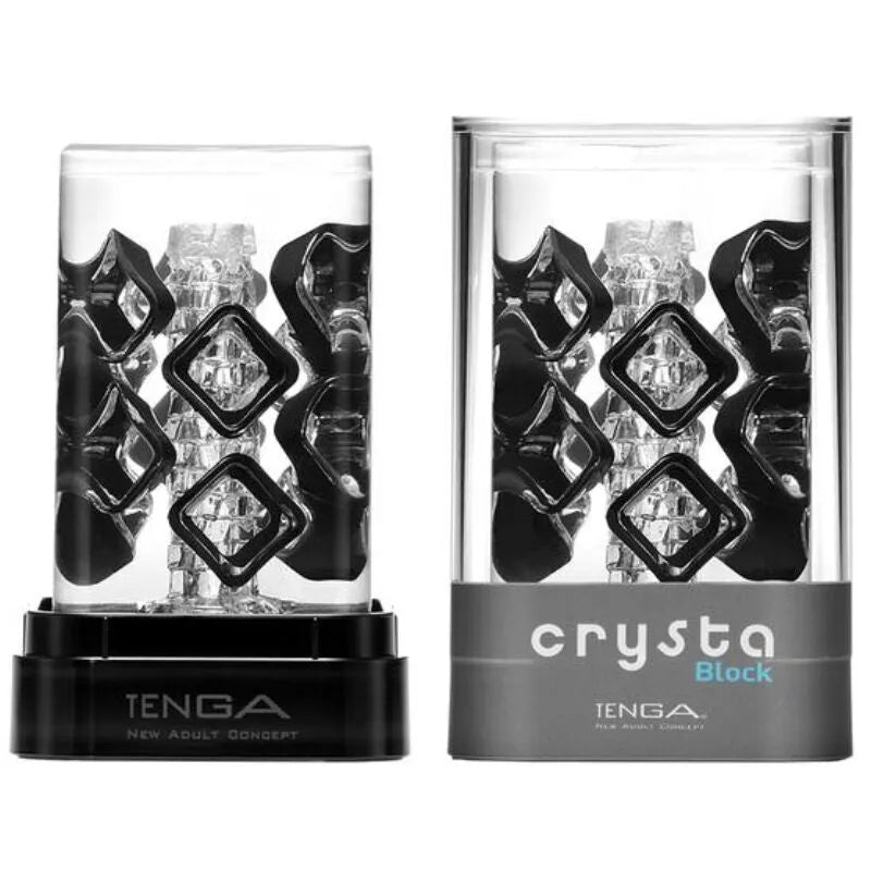 Accessoire intime transparent avec cristaux noirs flottants, texture douce, design moderne et ajustable, lubrifiant inclus.
