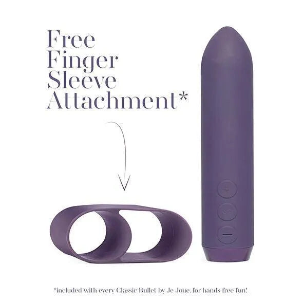 Vibromasseur violet ergonomique en silicone avec trois boutons, accessoire mains libres inclus, design compact et discret.