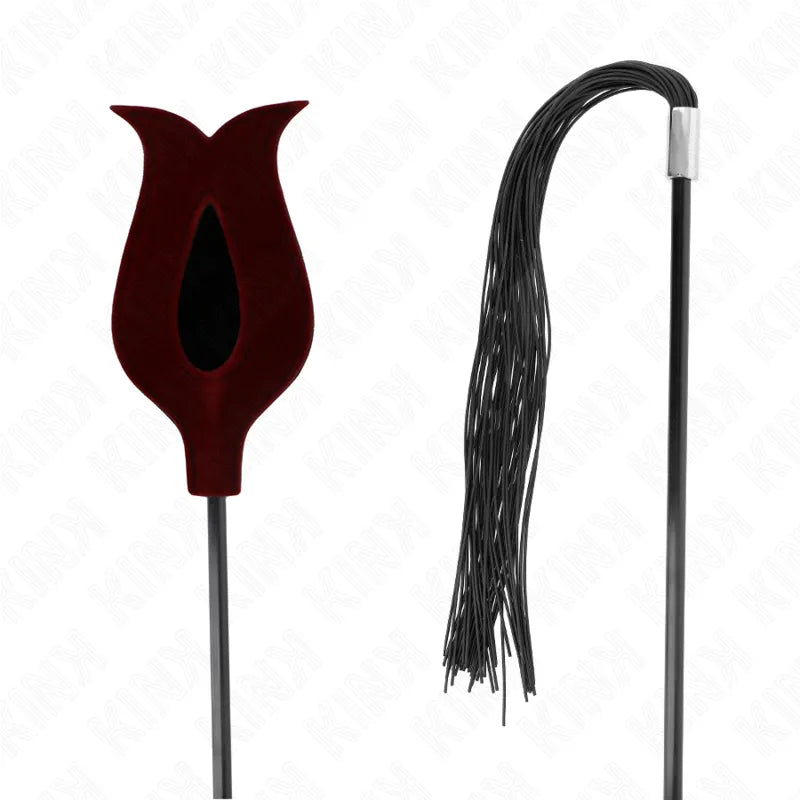 Cravache en cuir rouge et fouet en silicone noir, accessoires BDSM haut de gamme, élégants et durables.