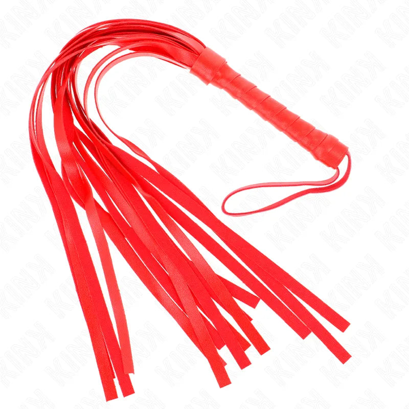 Fouet BDSM rouge en cuir et silicone, design ergonomique, durable et confortable, idéal pour séances sensuelles et sécuris...