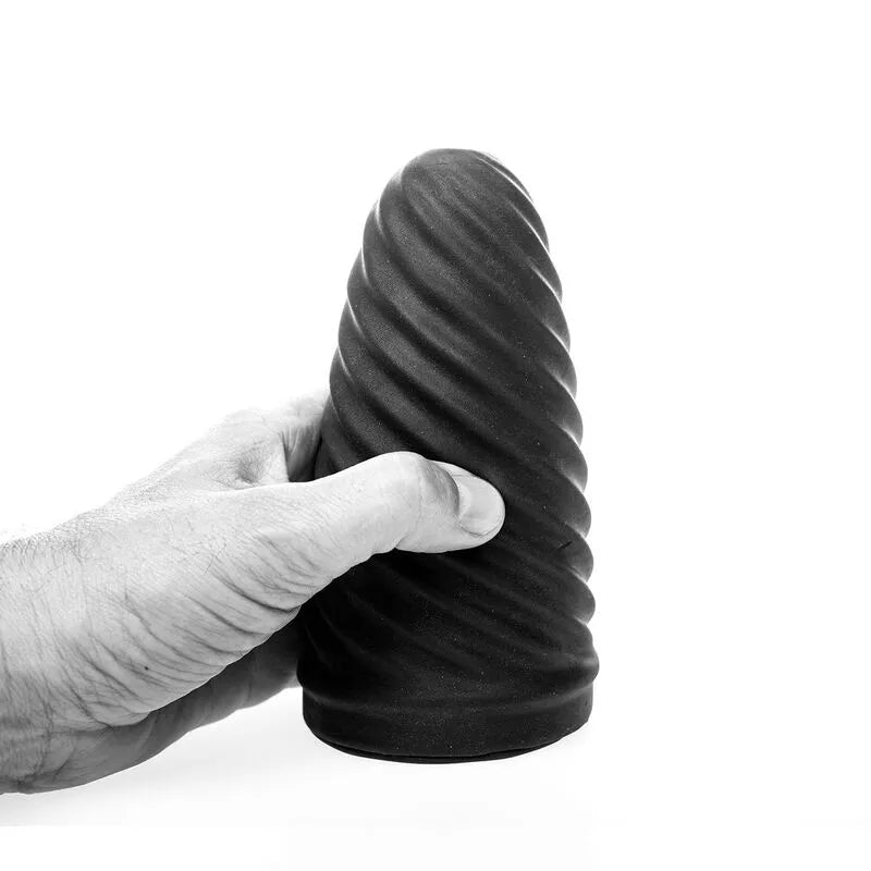 Masturbateur Loop noir, design spirale élégante, extérieur strié, tendance et moderne pour expérience unique.