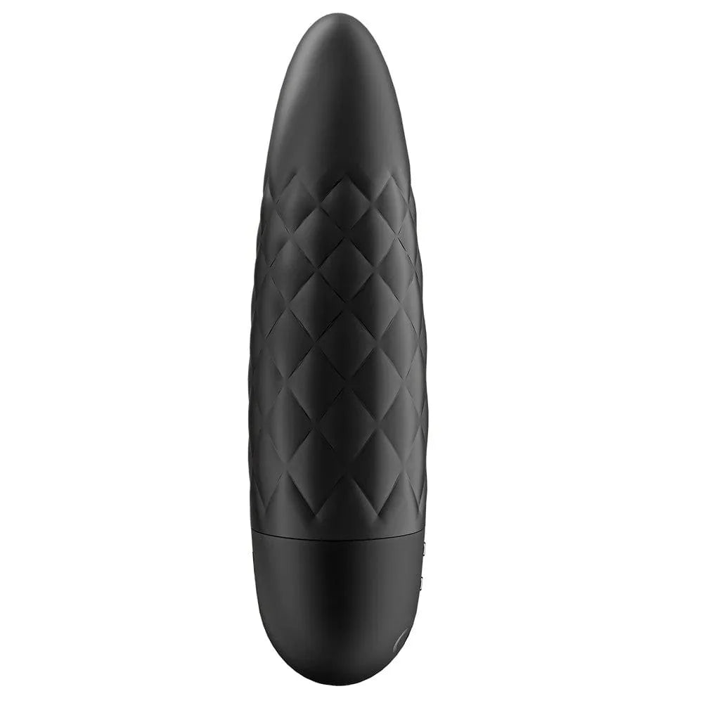 Vibromasseur noir USB Ultra Power Bullet 5 en silicone, puissant, silencieux, waterproof, rechargeable, forme striée.