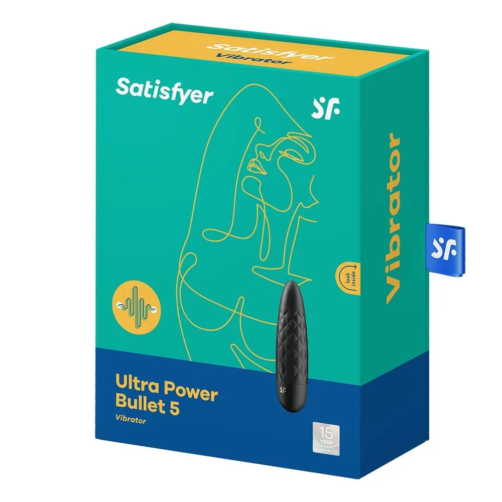 Vibromasseur noir USB Ultra Power Bullet 5 en silicone biocompatible, waterproof IPX7, puissant et silencieux.