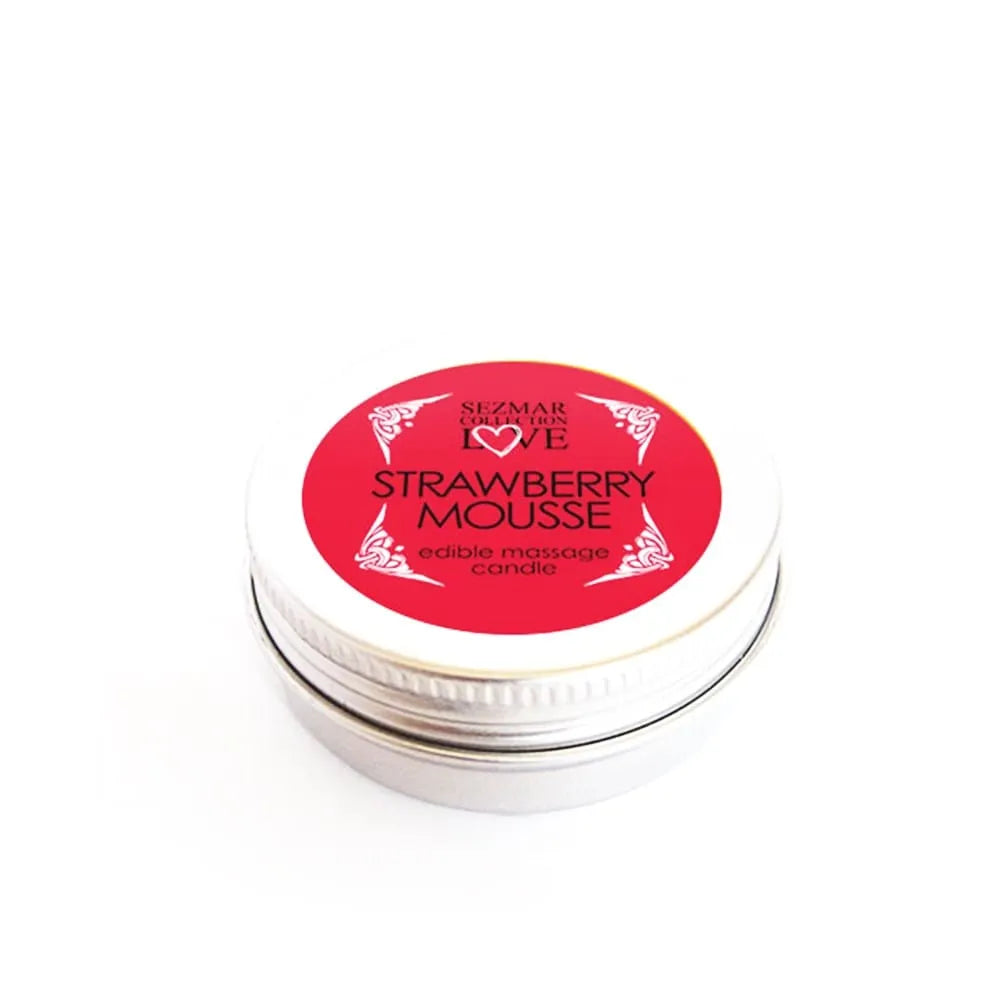 Mini bougie de massage ronde, couvercle rouge, senteur mousse de fraise, 30 ml, huile fondante relaxante.