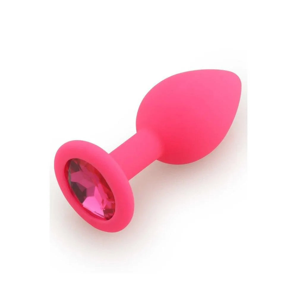 bouchon anal rose silicone médical doux agréable ergonomique moyen confortable insertion retrait bijou facettes élégant 8cm 35mm diamètre léger 44g