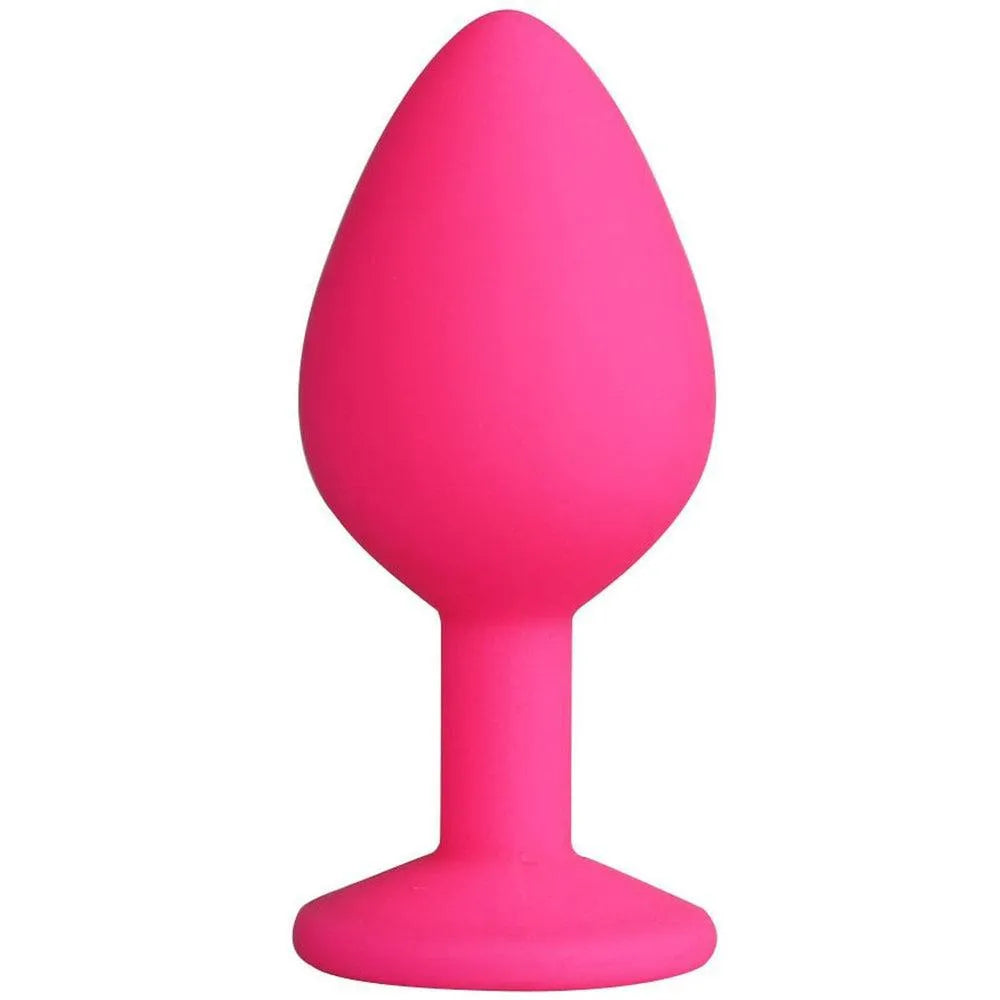 Plug anal rose en silicone médical, forme ergonomique, bijou à facettes, 8cm, 3.5cm diamètre, élégant et confortable.