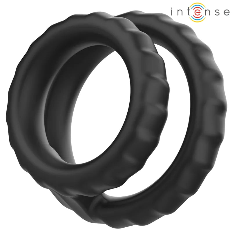 anneau double silicone noir ergonomique ultra doux sans phtalates confortable flexible ajustable discret compact prolongation érection intensificateur plaisir