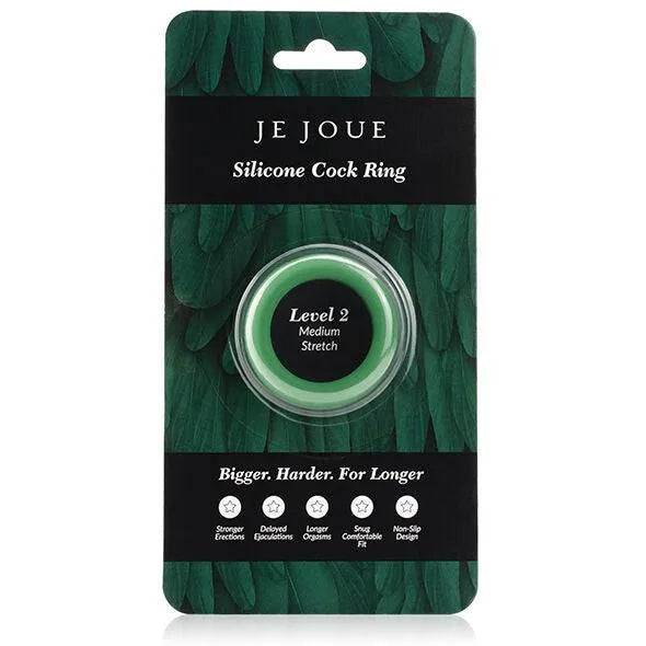 Anneau en silicone vert ergonomique, antidérapant, pour érections puissantes et prolongées, emballage noir et vert.