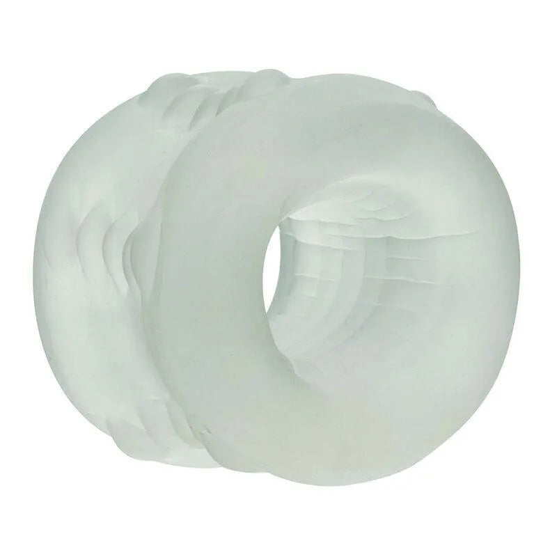 Anneau intime silicone transparent texturé, extensible, ajustable, sans phtalates, pour confort et sécurité optimale.