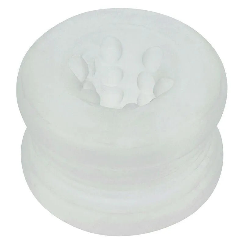 Anneau intime silicone blanc, texturé, extensible, réversible, sans phtalates, pour stimulation et retenue personnalisée.