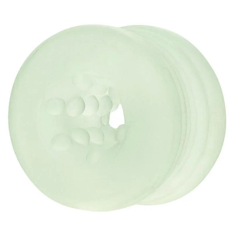 Anneau intime silicone transparent texturé, extensible, sans phtalates, pour stimulation et confort optimal.