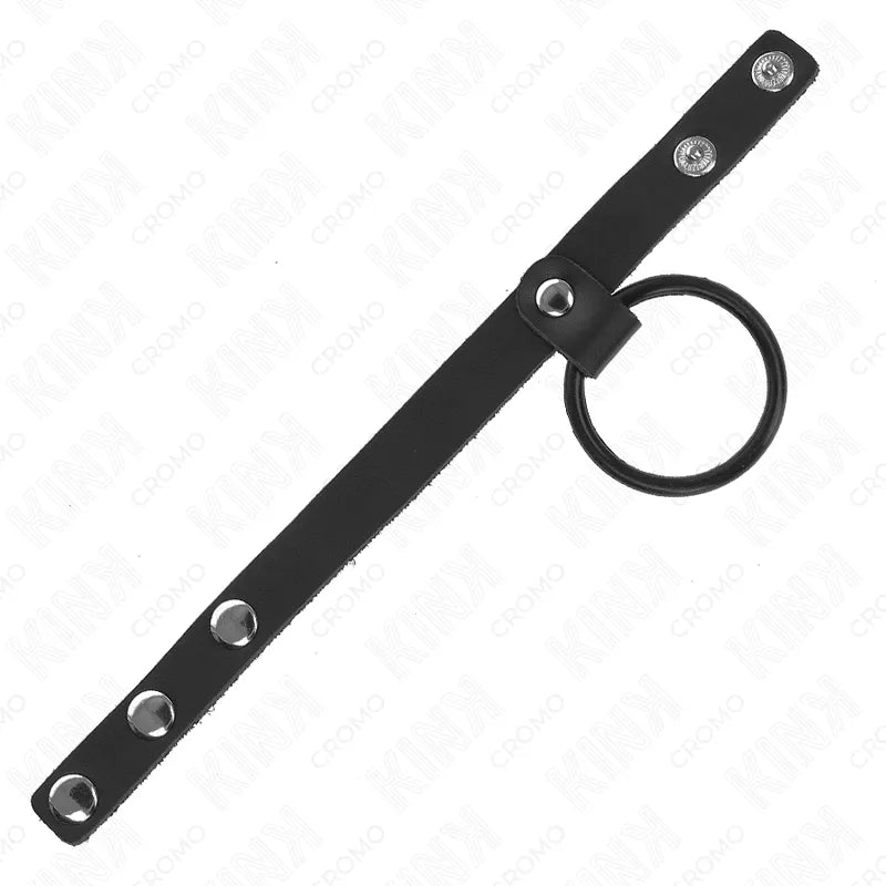 Anneau pénien BDSM cuir noir ajustable, design élégant, boutons pression, stimulation et confort, accessoire intime polyva...