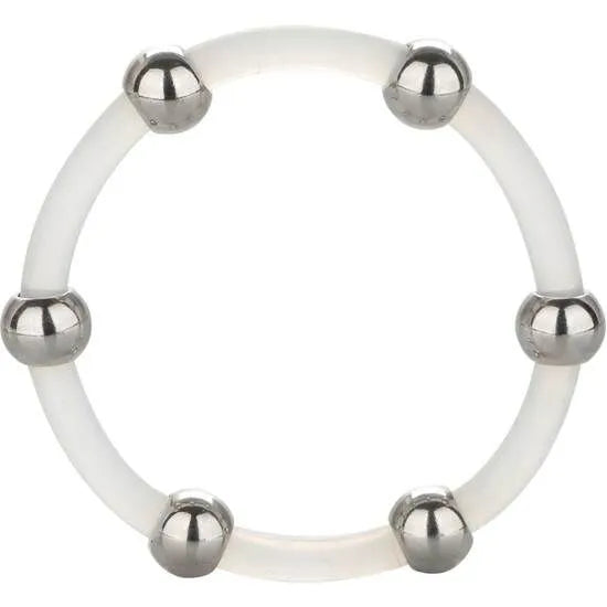 anneau pénien silicone perlé acier inoxydable élasticité confortable endurance sensibilité circonférence stimulation perles hygiénique compatible lubrifiants ergonomique durable plaisir intense