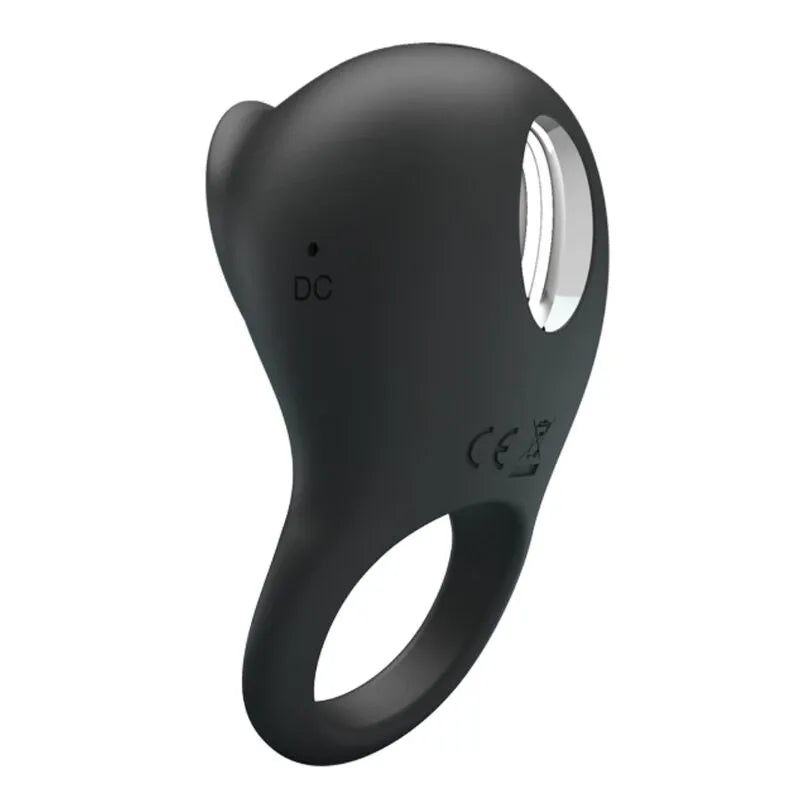 Anneau pénien noir en silicone avec stimulateur clitoridien, design ergonomique, rechargeable USB, 12 réglages.