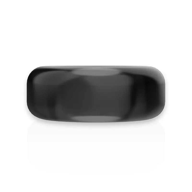Anneau pénien noir en TPE hypoallergénique, ergonomique, flexible, pour prolongation érection et confort optimal.