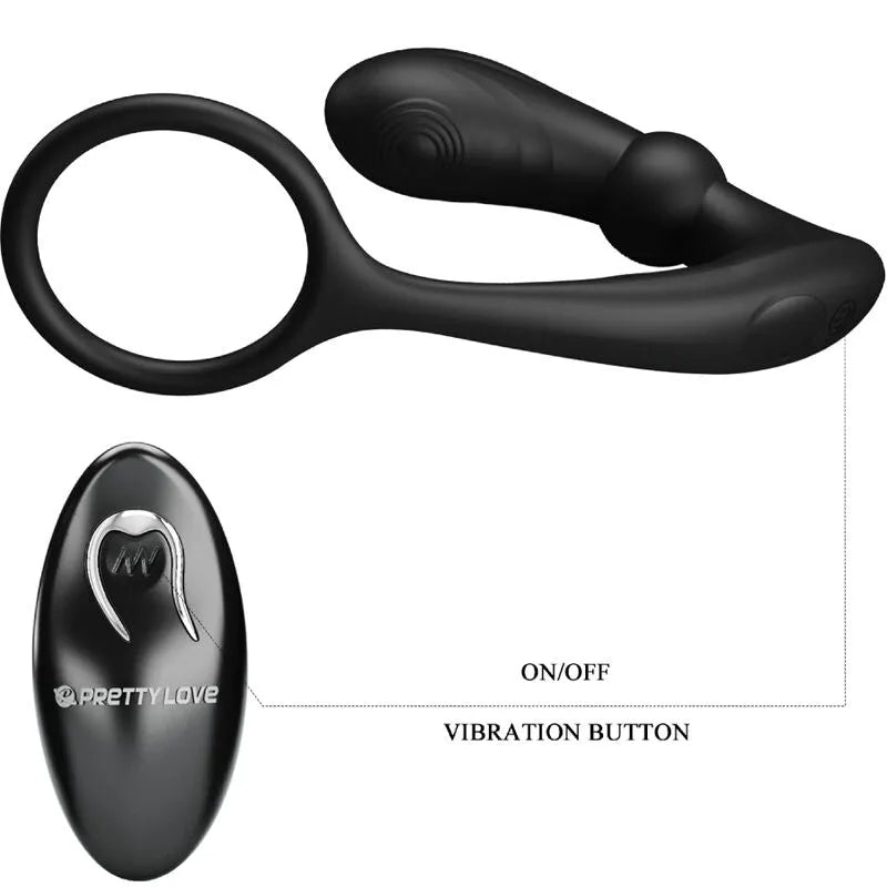 Anneau pénien noir avec plug anal vibrant, silicone doux, télécommande sans fil, 12 modes, rechargeable, intime.