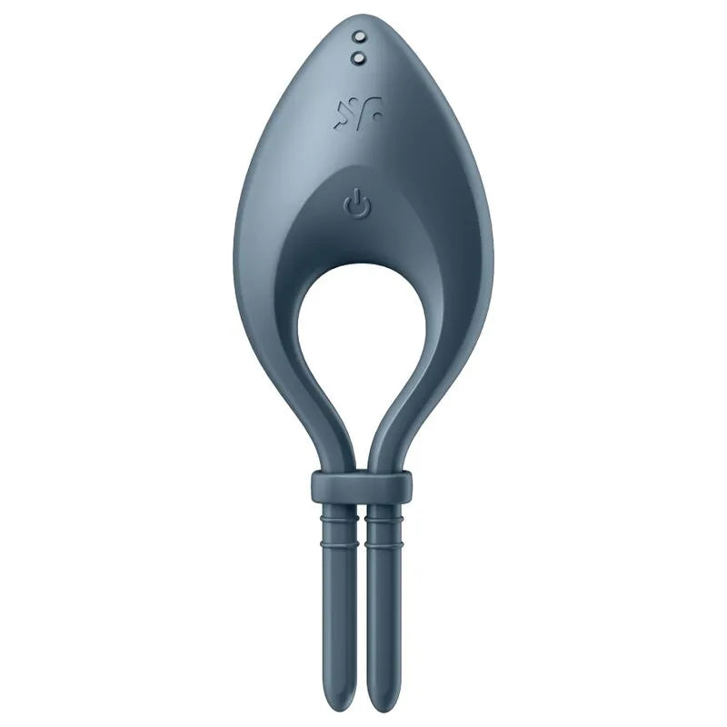 Anneau pénien vibrant gris en silicone médical, boucle réglable, design ergonomique, étanche IPX7, rechargeable magnétique.