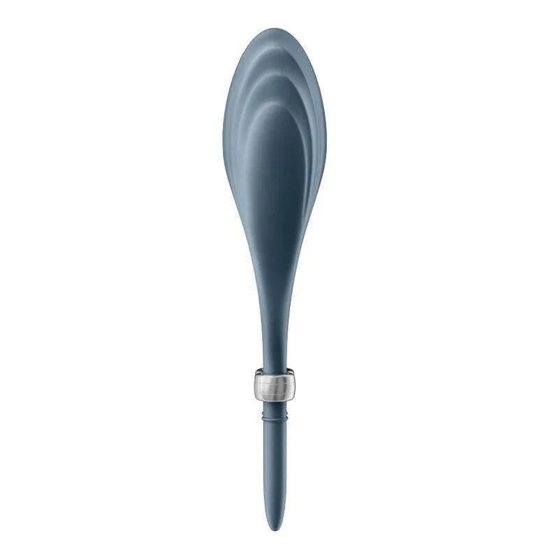 Anneau pénien silicone gris ajustable, vibrations puissantes, design ergonomique, étanche, rechargeable pour couples.