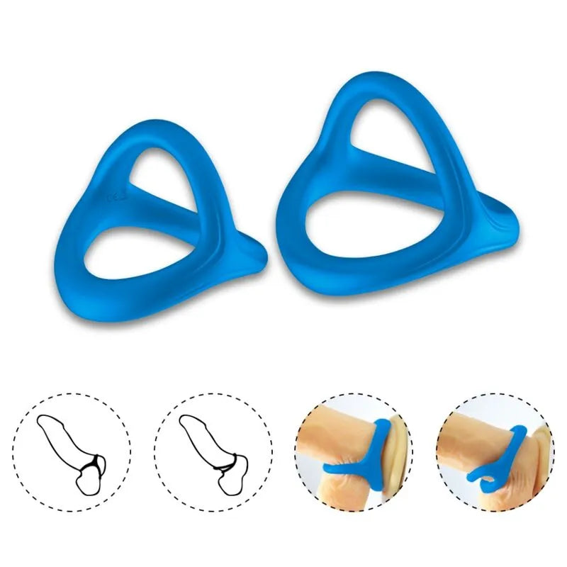 Anneau érectile bleu en silicone ergonomique, extensible et réglable, pour confort et stimulation, qualité médicale.