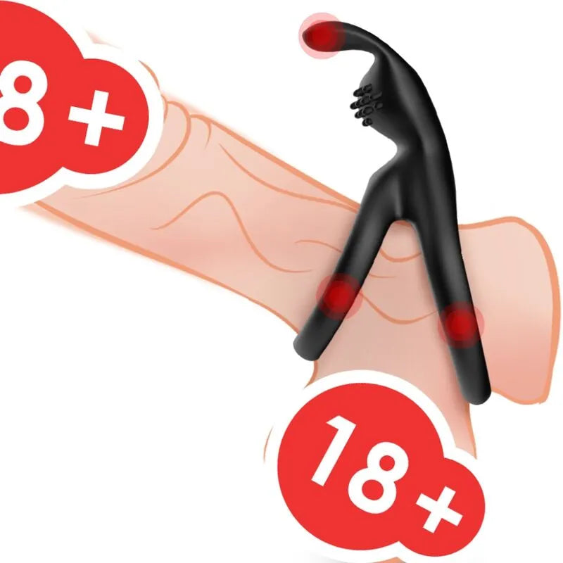 Anneau pénien noir en silicone ergonomique avec stimulation clitoridienne, design compact et discret pour performance opti...