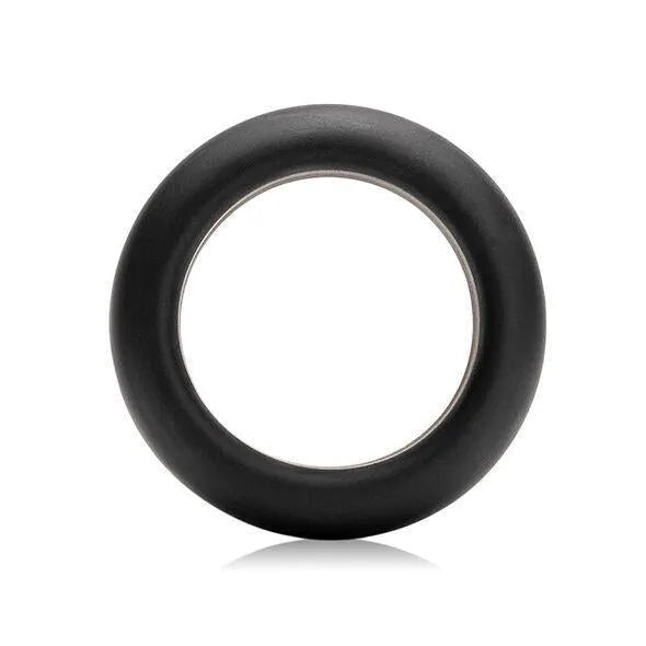 Anneau pénien silicone noir extensible, doux, antidérapant, améliore érection et orgasme, hypoallergénique, durable.