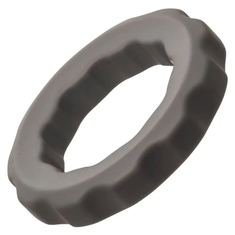 Anneau pénien silicone liquide gris, extensible, perlé, imperméable, pour confort et stimulation accrue.