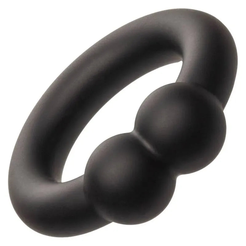 Anneau pénien noir en silicone liquide, ultra-extensible, forme lisse et ergonomique, amélioration plaisir intime.