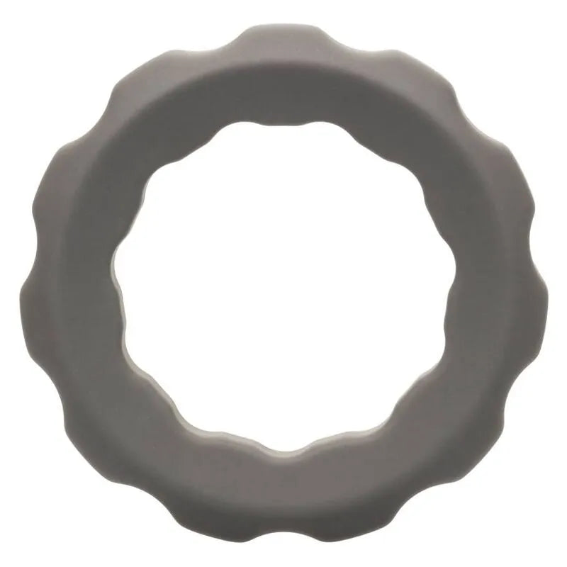 Anneau pénien gris en silicone liquide extensible, ultra perlé, imperméable, pour confort et endurance accrue.