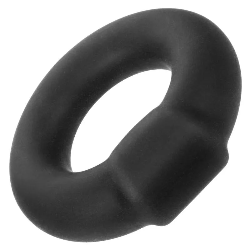 Anneau pénien noir en silicone liquide extensible, forme lisse et robuste, confort et ajustement parfaits.