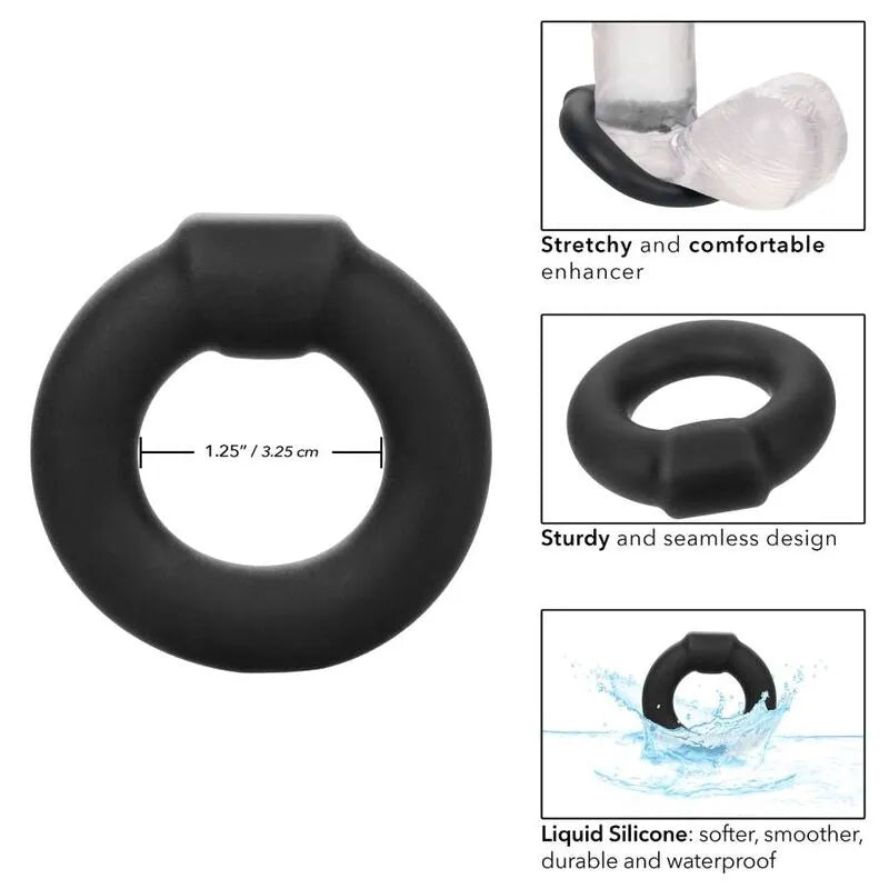 Anneau pénien noir en silicone liquide extensible, doux, robuste, imperméable, pour confort et soutien érection.