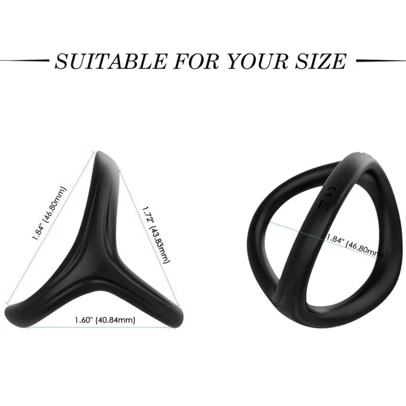 Anneau pénien Armony noir en silicone médical, trois anneaux extensibles, ergonomique, hypoallergénique, étanche.