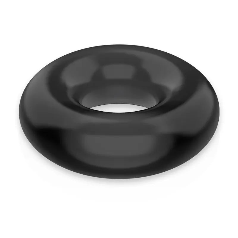 Anneau pénien en silicone médical noir, forme circulaire, surface lisse, pour érection ferme et durable, facile à nettoyer.