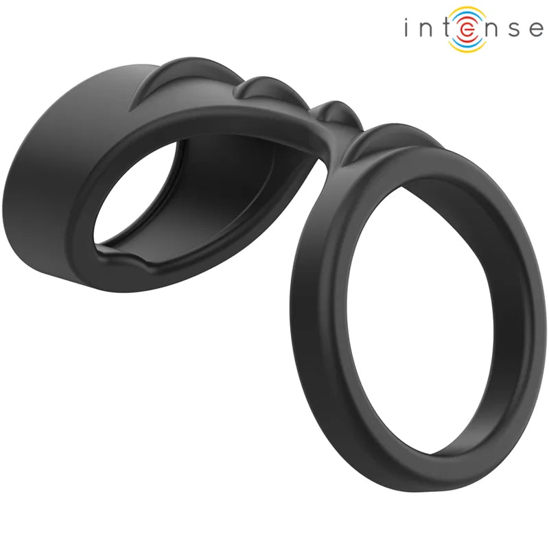 anneau pénien silicone noir performant double anneaux scrotal ergonomique souple doux ajustable compact discret prolongation érection maintien intensité