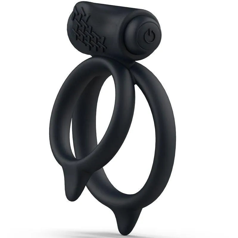 anneau pénien silicone noir texturé vibrant cinq niveaux vibrations ergonomique hypoallergénique compact discret autonomie trois heures