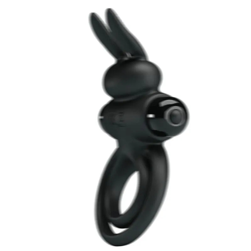 Anneau pénien noir en silicone vibrant, design ergonomique, stimulation clitoridienne, dix modes, hypoallergénique.