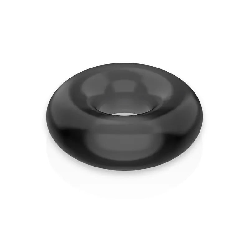 Anneau pénien noir en TPE hypoallergénique, forme circulaire, flexible et extensible, pour confort et maintien érection.