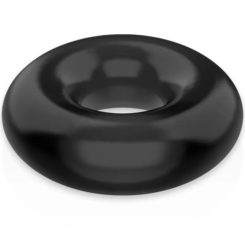 Anneau pénien noir hypoallergénique en TPE, forme circulaire, pour performance prolongée et confort optimal.